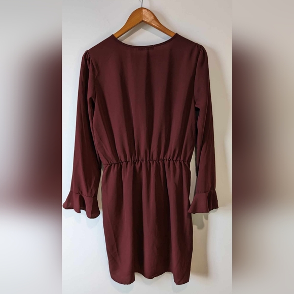 Dex Ruffled Dark Red Faux Wrap Dress - Picture 4 of 7